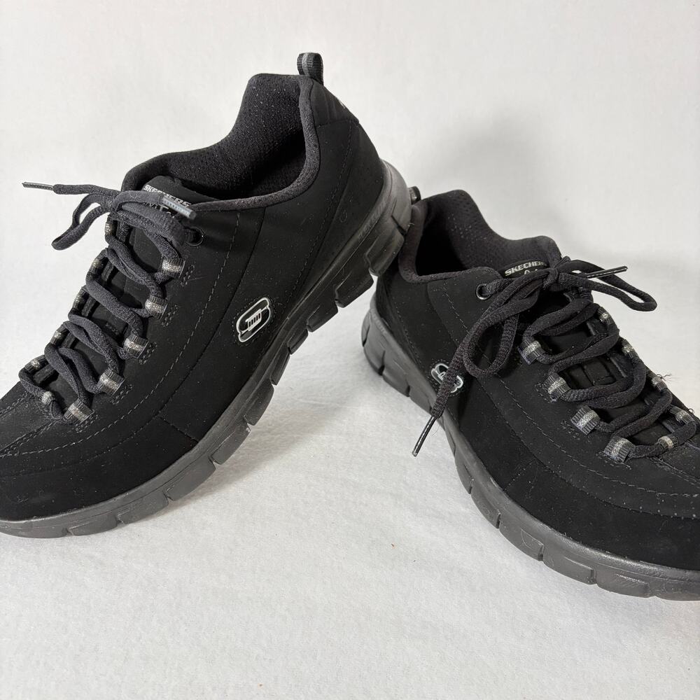 Skechers Elite Shoes Womens 8.5 Black Leather Memory Foam Comfort Sneakers
